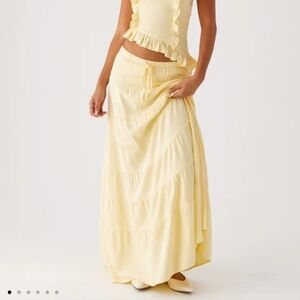 Peppermayo Mariella Linen Maxi Skirt Sz 18 Drawstring Flex Sizing Butter Yellow